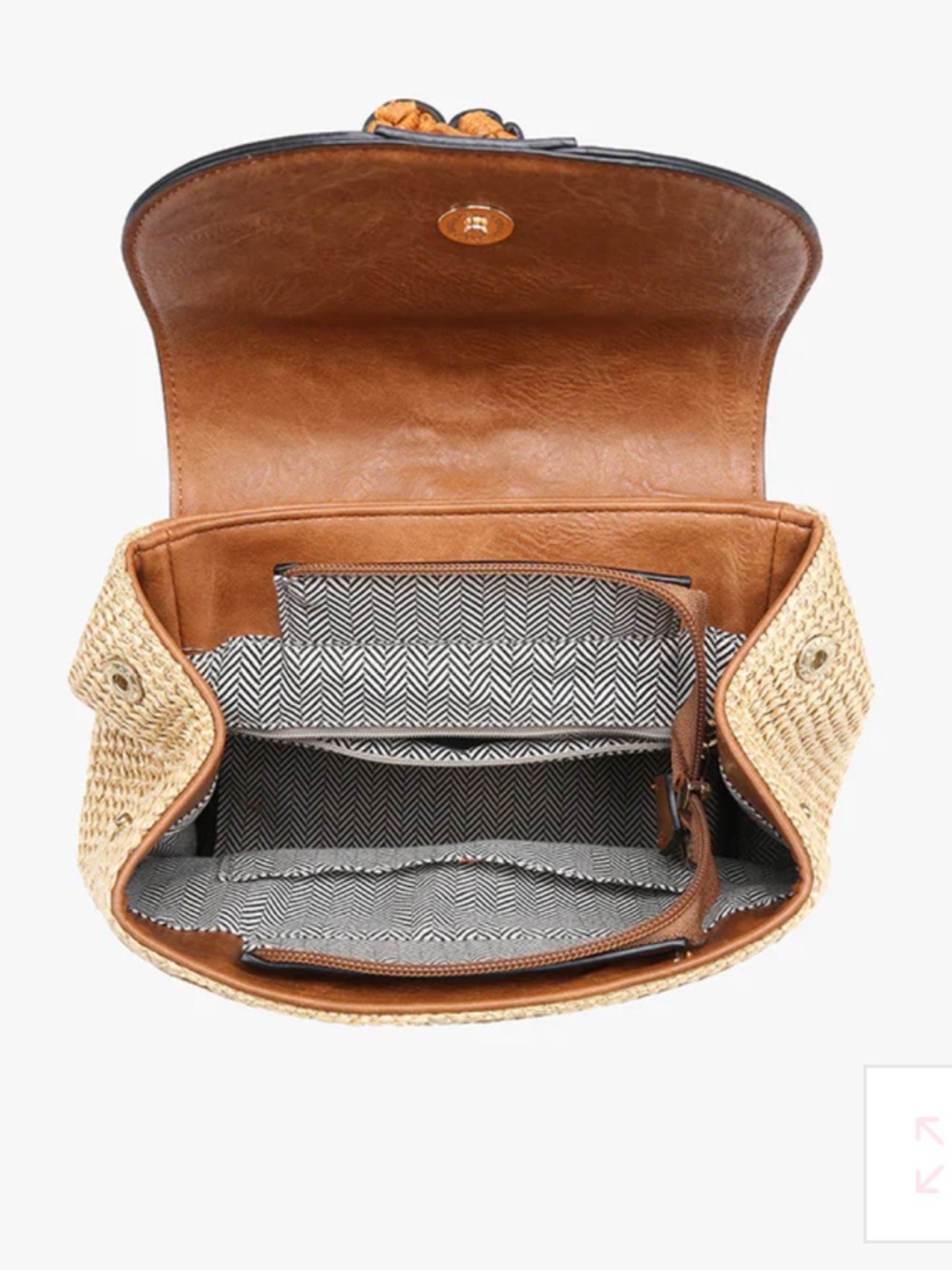 Raffia and Vegan Leather Backpack - Picture 4 of 16